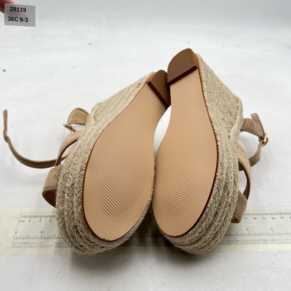 miss left Apricot Platform Round Toe Cross Strappy Espadrille Wedge Heel Sandal - Picture 7 of 8